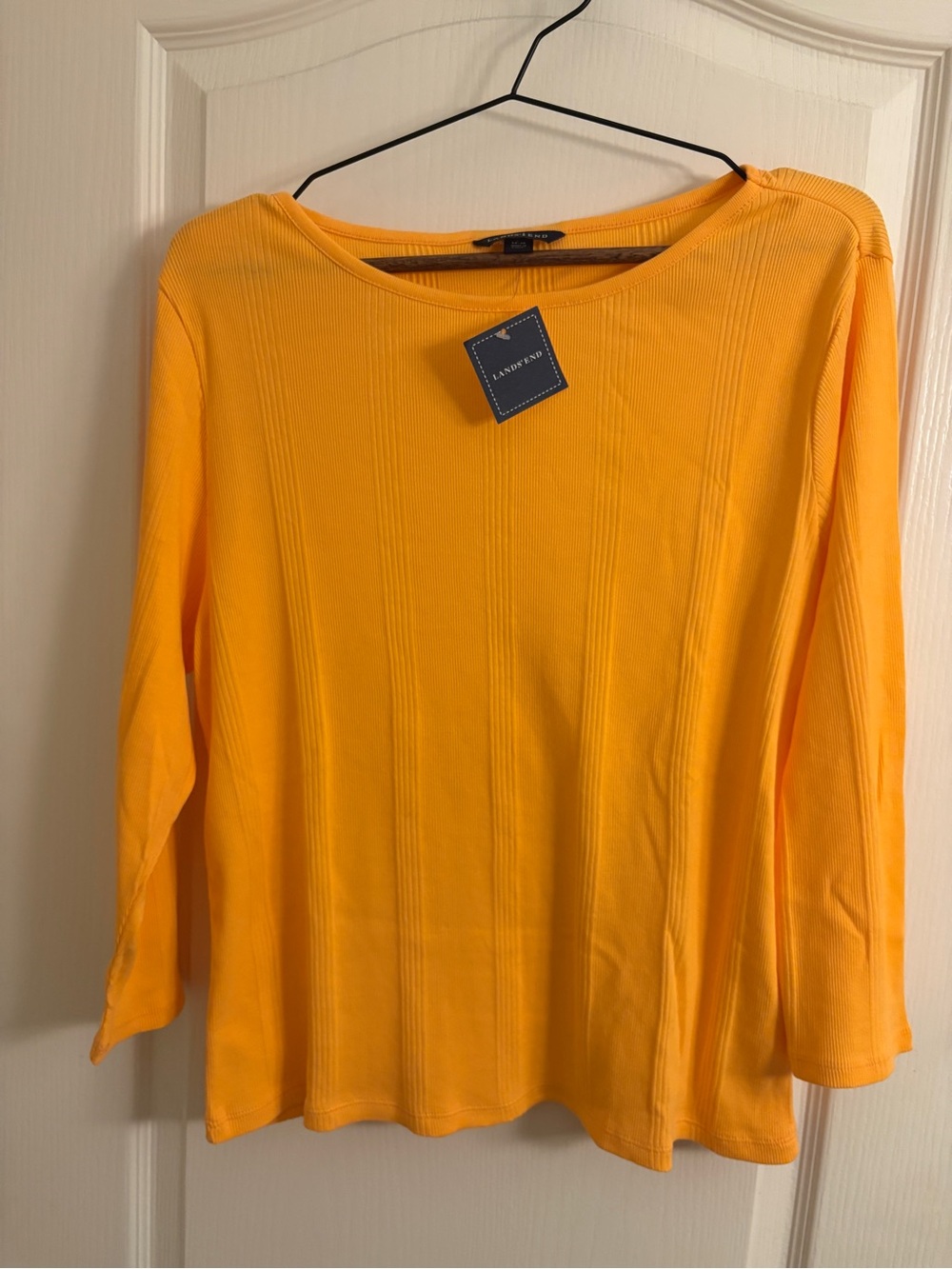 NWT Lands' End Apricot Ribbed Knit Crewneck Top - L 14-16